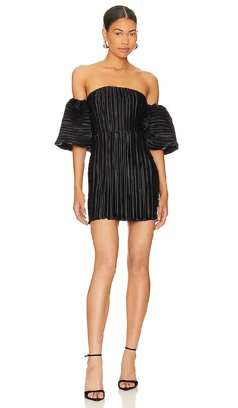 L'IDEE Sirene Mini Dress in Black Elegant Off-Shoulder Dress Mini