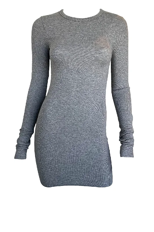 Long Sleeve Crewneck Mini Dress Fashionable Mini Dress with Slits