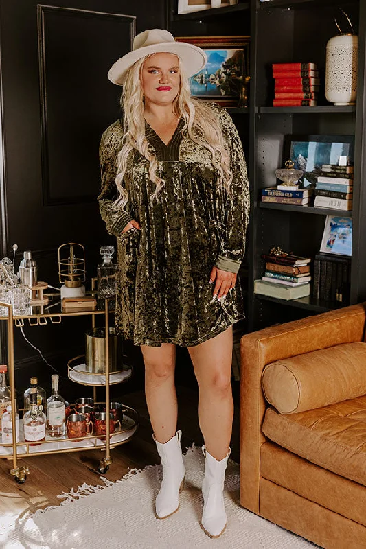 Midnight Kiss Velvet Mini Dress In Army Green Curves Comfortable Linen Mini Dress