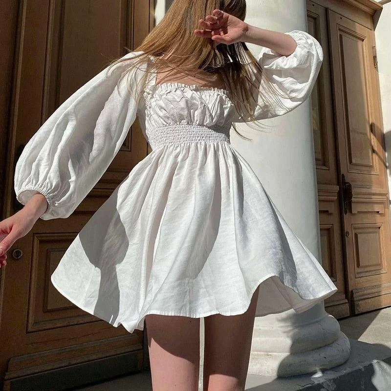 Misty Puff Sleeve Summer Mini Dress Stylish Short Sleeve Mini Dress