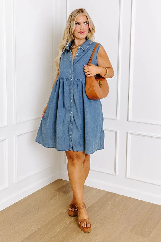 Ocean Retreat Chambray Mini Dress Curves Stylish Spaghetti Strap Mini Dress