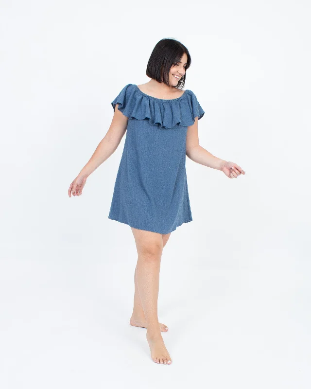 Off-The-Shoulder Mini Dress Trendy Button-Detail Mini Dress