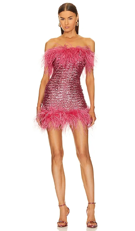 Oseree Paillettes Plumage Mini Dress in Fuchsia Comfortable Polka Dot Mini Dress