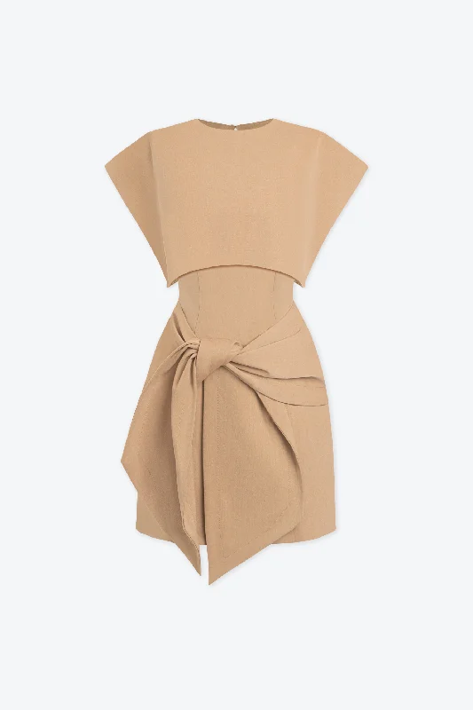 Pearl Detachable Cape Mini Dress Fashionable A-Line Mini Dress