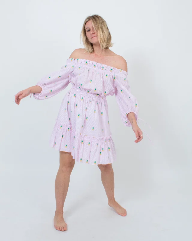 Pink Pineapple Mini Dress Comfortable Boho Mini Dress