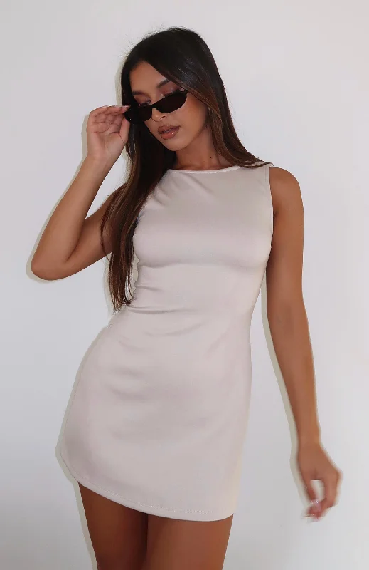 She's A Go Getter Mini Dress Stone Cozy Long Sleeve Mini Dress