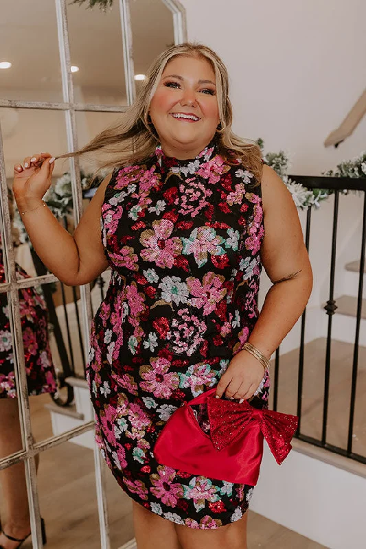 Show Stopper Sequin Mini Dress Curves Stylish Floral Print Mini Dress