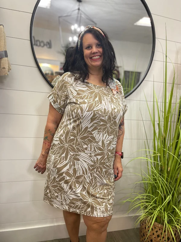 Tropical Short Sleeve Mini Dress Classic Floral Print Mini Dress