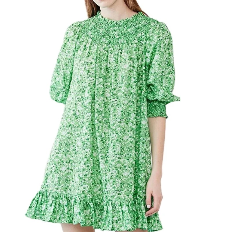 RIXO London Tuckernuck Green Meadow Ditsy Azalea Smocked Mini Dress Size XS Cozy A-Line Mini Dress