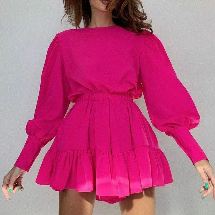 Willow Puff Sleeve Gathered Waist Ruffle Mini Dress Elegant Satin Mini Dress