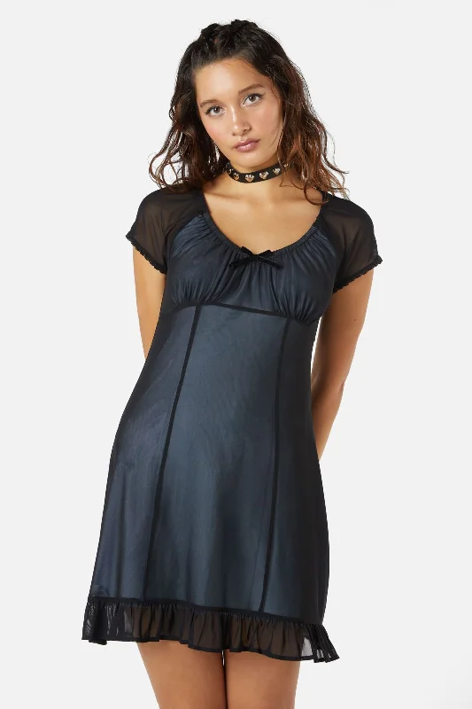 Confess Mesh Mini Dress Stylish Puff Sleeve Mini Dress