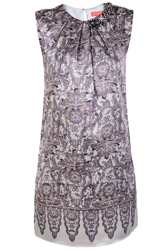 RENÉ DERHY OXFORD Grey Silk Mini Dress Elegant Satin Mini Dress