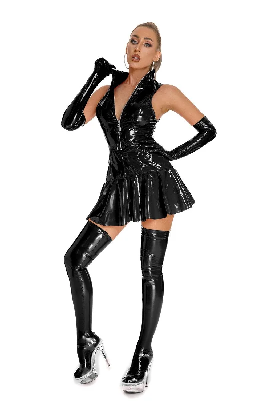 Women Leather Short Dress Bodycon Soft Faux Leather Night Club Dress Sexy Slim Pleated Mini Dress Cozy Cotton Mini Dress
