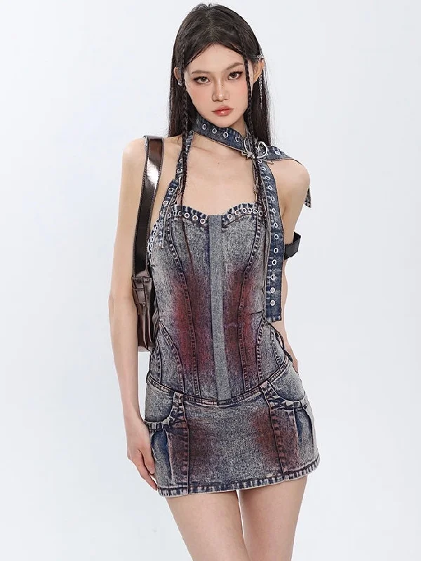 Lily Denim Retro Washed Tie-dye Halter Sleeveless Slim Mini Dress Modern Satin Mini Dress Lily Denim Retro Washed Tie-dye Halter Sleeveless Slim Mini Dress Modern Satin Mini Dress