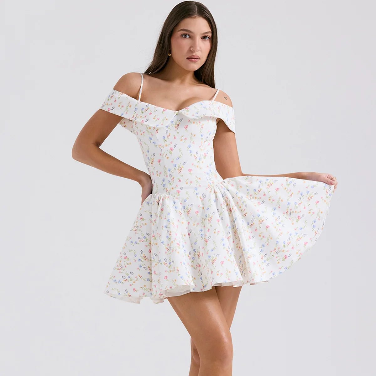 White Posy Print Corset Mini Dress Trendy Tie-Dye Mini Dress