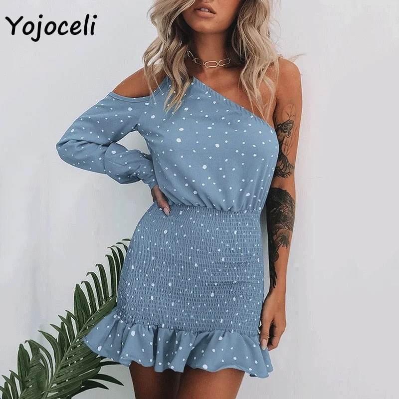 Yojoceli sexy party club dot dress women one shoulder ruffle mini dress bodycon female vestidos Classic Casual Mini Dress Yojoceli sexy party club dot dress women one shoulder ruffle mini dress bodycon female vestidos Classic Casual Mini Dress