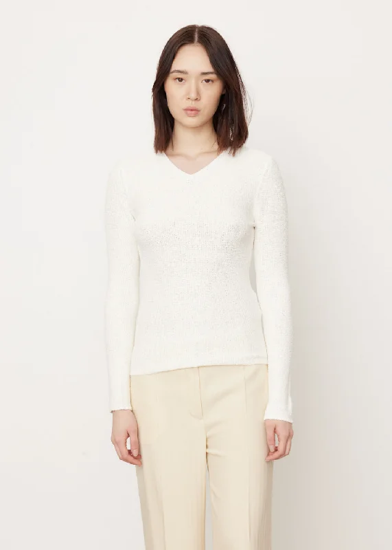 Paper Yarn Boucle Knit Jumper High Neck Crew Neck V-Neck