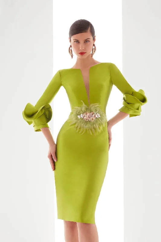 3/4 sleeves short mikado dress