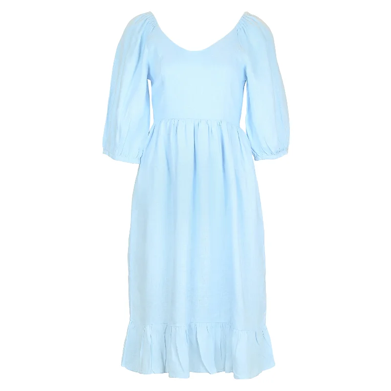 Baby Blue Linen Dress With Frill