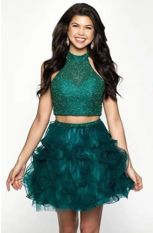 Blush - Embellished High Halter Ruffled Cocktail Dress 11620SC