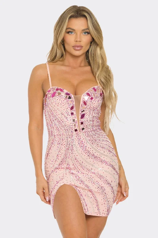 Colorful Rhinestone Mirror Embellished Dress