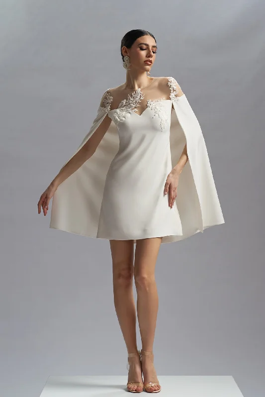 Crepe cocktail dress with short cape
