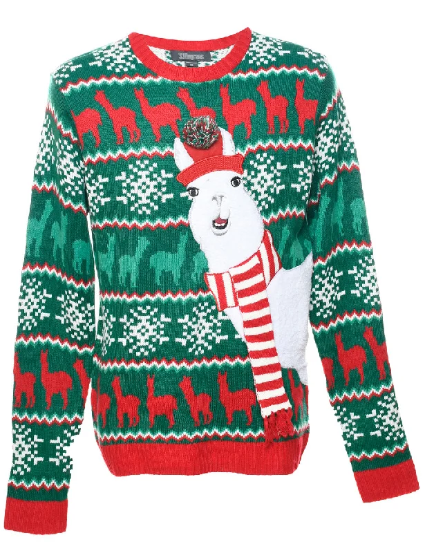 Dark Green Christmas Jumper - M High Neck Crew Neck V-Neck