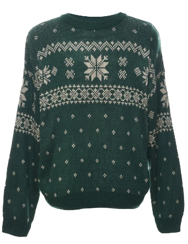 Dark Green Jumper - XL Real Fur Shearling Chenille