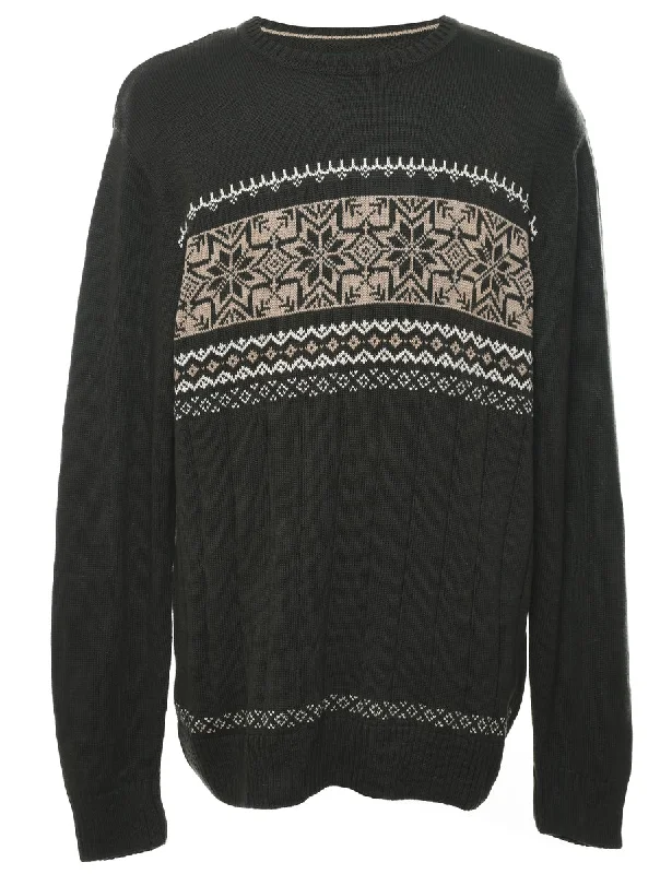 Dark Green Nordic Jumper - L Chenille Brocade Lace