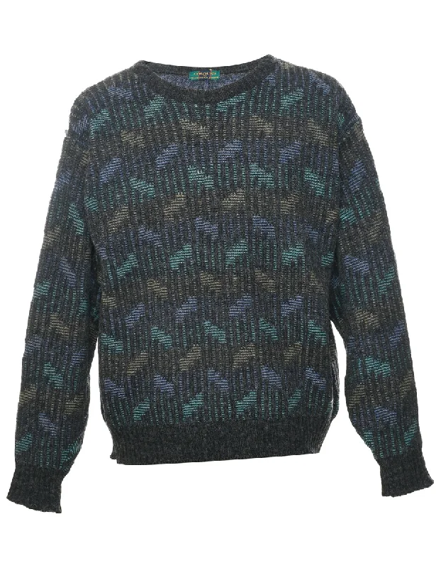 Dark Grey Jumper - XL Ribbed Striped Patterned