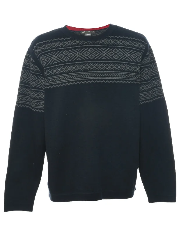 Eddie Bauer Navy Jumper - L Collared Crew Neck Turtle Neck