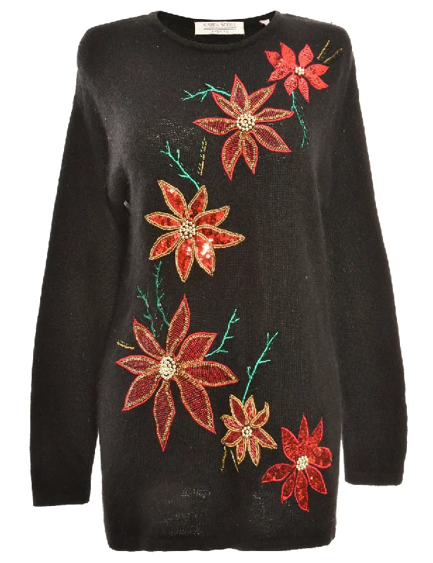Embellished Jumper - M Graphic Sweater Embroidered Appliqued