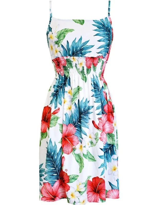 Empire Smocked Short Hawaiian Dress Hibiscus