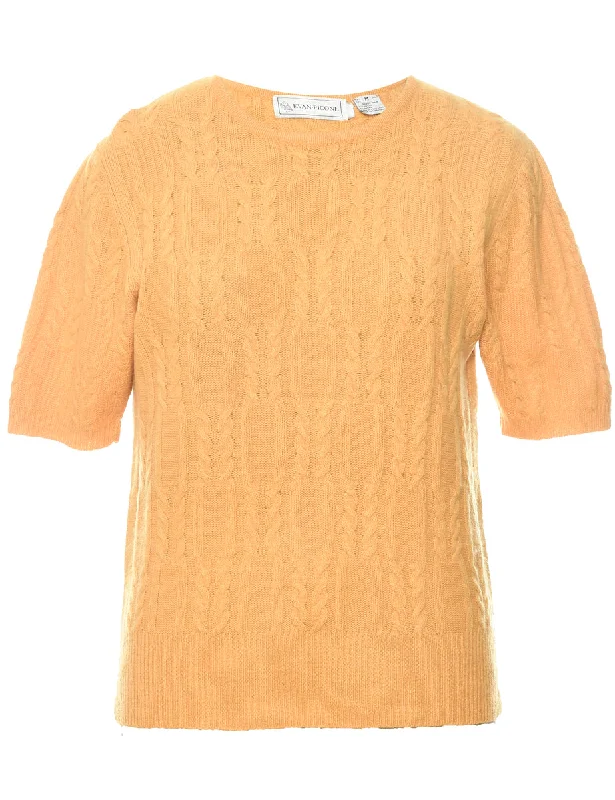 Evan Picone Cable Knit Jumper - M Denim Fabric Leather Fabric Suede Fabric
