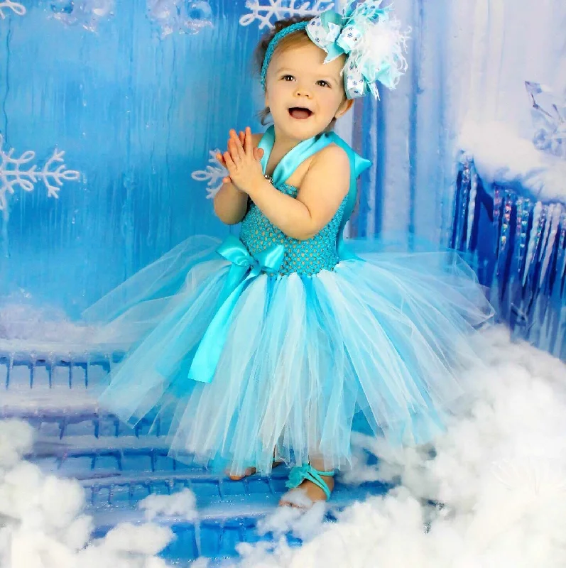 Fancy Frozen Inspired Turquoise Blue and White Toddler Baby Tutu Dress