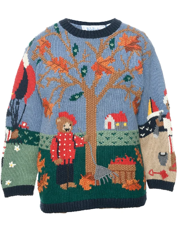 Festive Print Christmas Jumper - M Open Front Closed Front Wrap Front