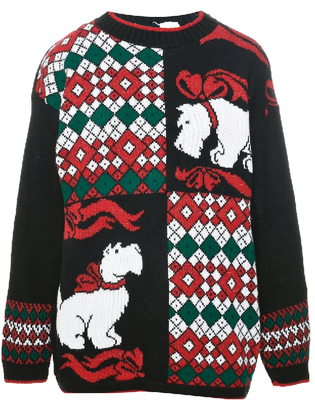 Festive Print Christmas Jumper - M Chenille Brocade Lace