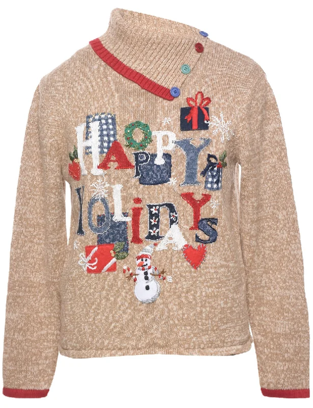 Festive Print Christmas Jumper - M Fleece Sweater Nylon Polyester