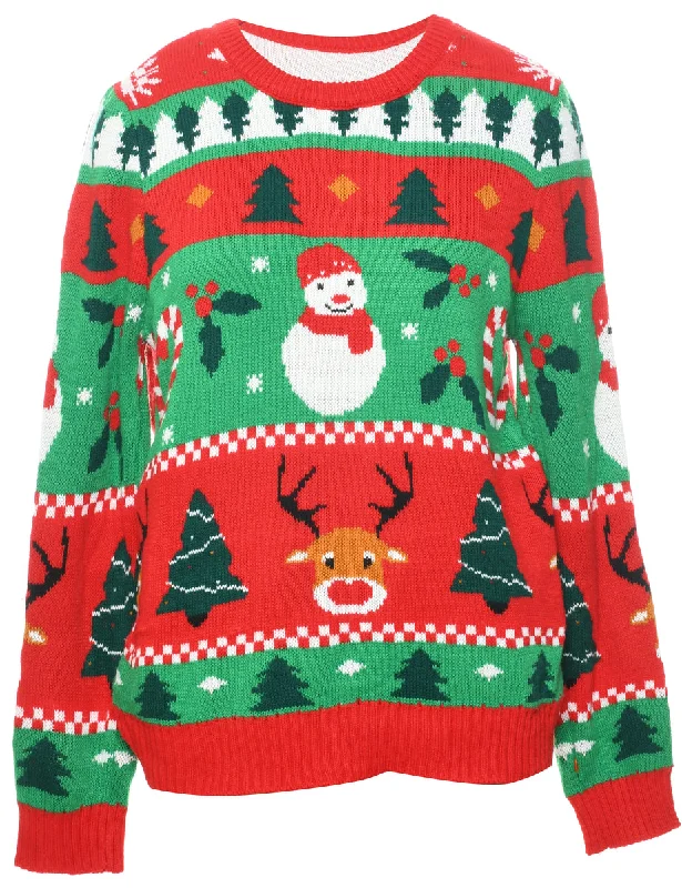 Festive Print Christmas Jumper - M Lightweight Heavyweight Midweight