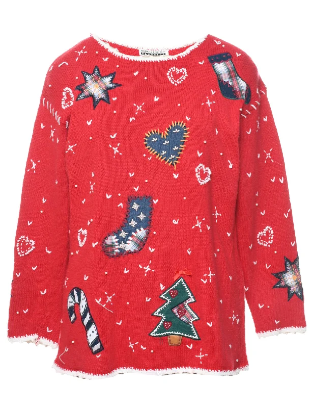 Festive Print Christmas Jumper - M Soft Cozy Warm