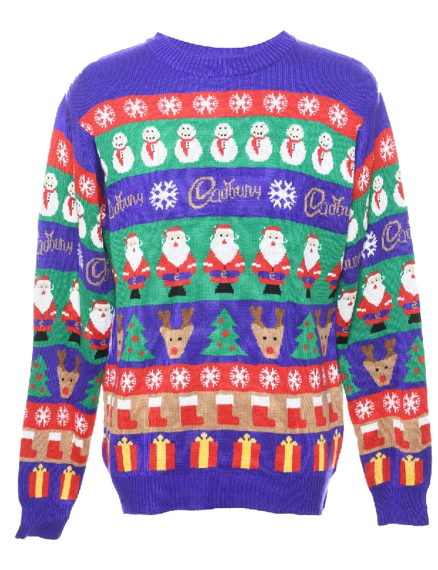 Festive Season Cadbury Christmas Jumper - L Notch Collar Peter Pan Collar Cowl Neck