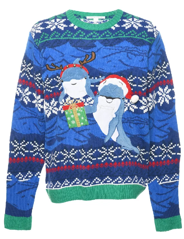 Festive Season Christmas Jumper - L Boat Neck Shawl Collar Notched Collar