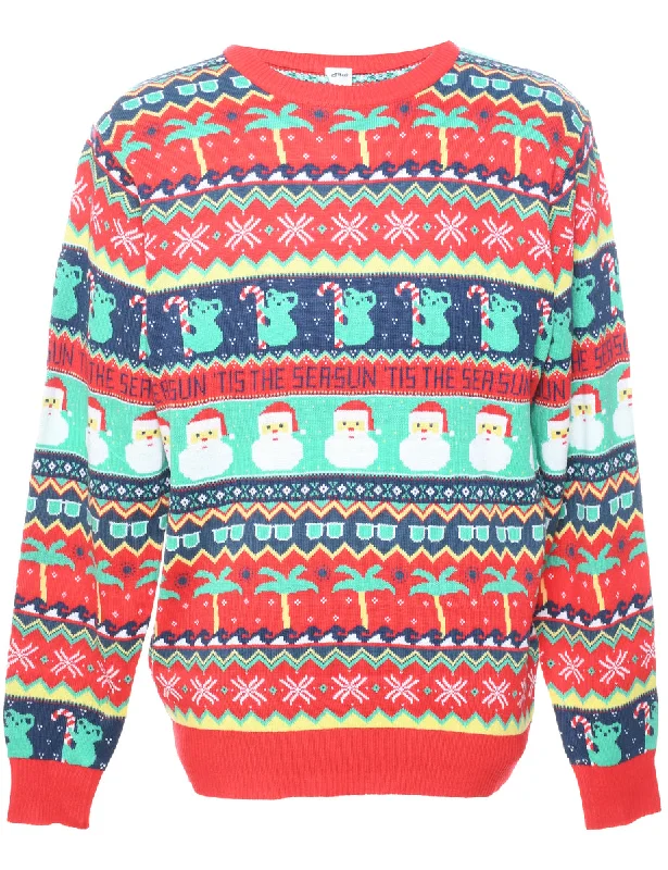 Festive Season Christmas Jumper - M Ribbed Striped Patterned