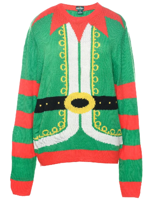 Festive Season Christmas Jumper - M Open Front Closed Front Wrap Front