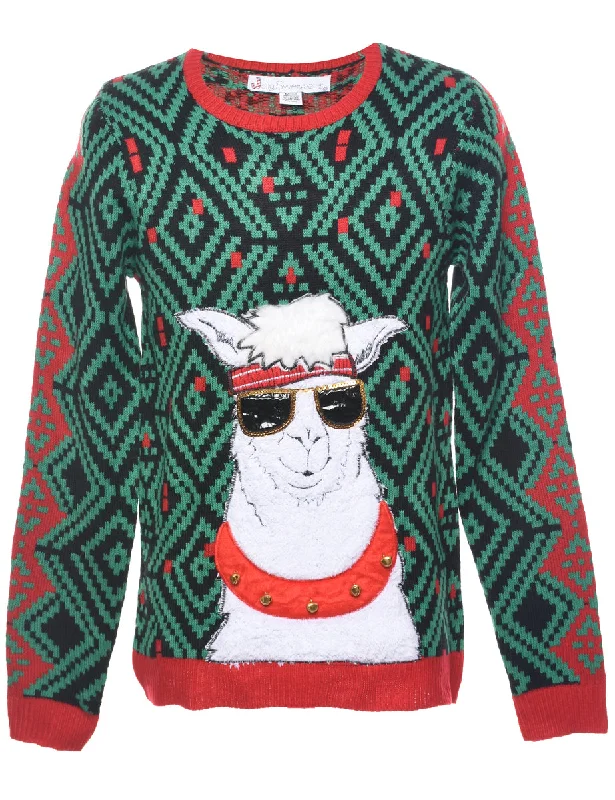Festive Season Christmas Jumper - M Solid Color Striped Floral Print