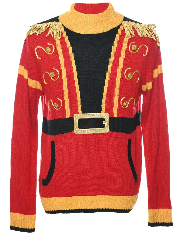 Festive Season Christmas Jumper - M Beaded Sweater Sequined Faux Fur