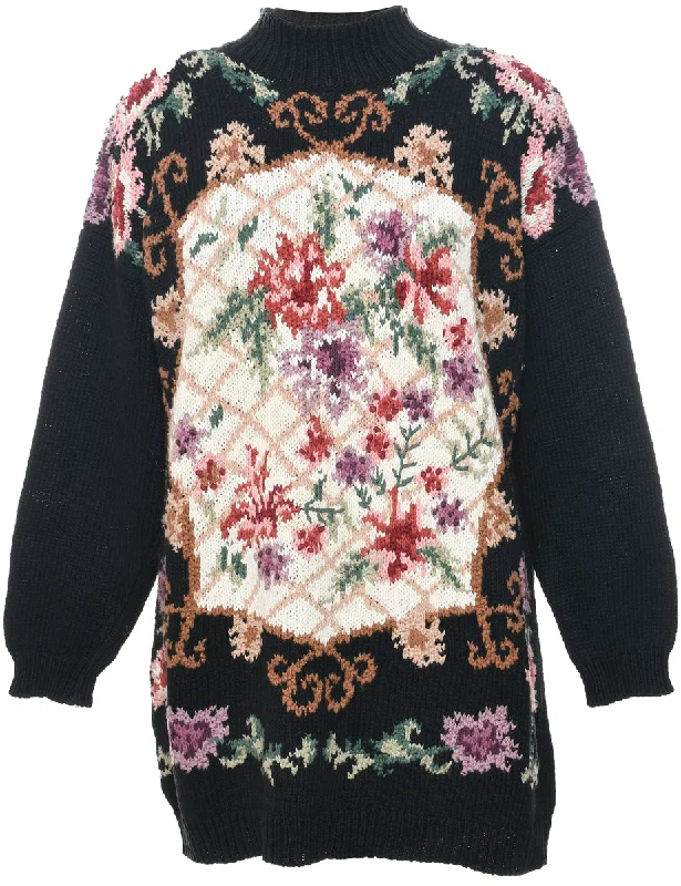 Floral Christmas Jumper - L Chenille Blend Fleece Blend Nylon Blend