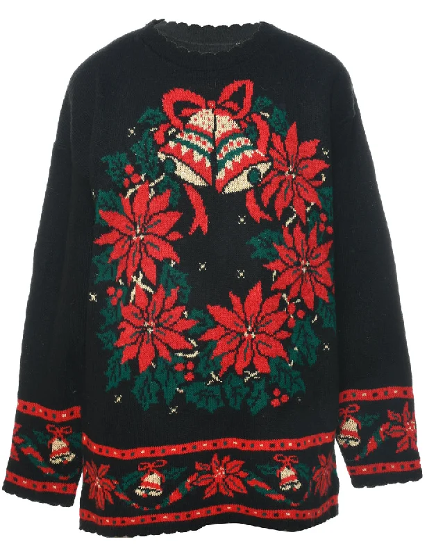 Floral Christmas Jumper - L Mesh Blend Leather Blend Suede Blend