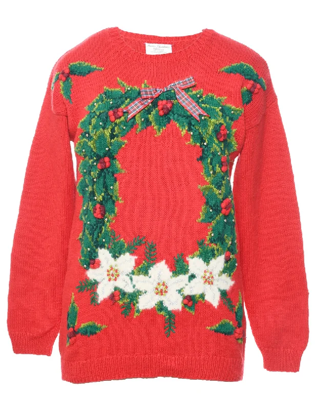Floral Christmas Jumper - M Houndstooth Herringbone Solid