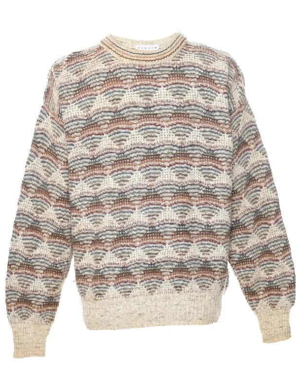 Geometric Pattern Jumper - L Print Jacquard Patchwork